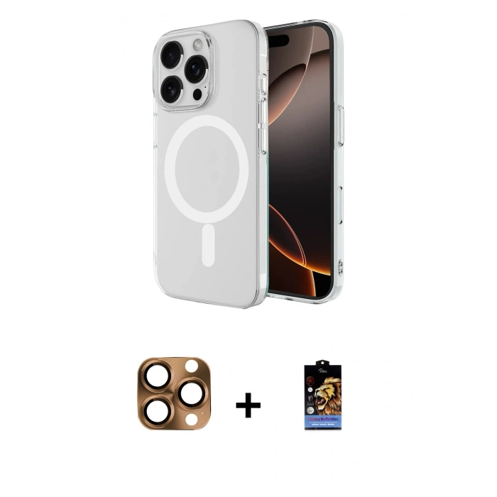 MARSİLYAN™- iPhone 16 Pro Max Kılıf Ahenk Yansıma Prime - Siyah Buffer Hayalet Cam Ekran Koruyucu + Pers Alüminyum Kamera Lens - CLTM