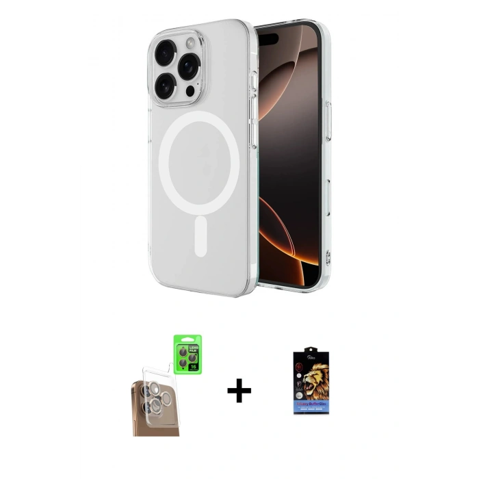 MARSİLYAN™- iPhone 16 Pro Max Kılıf Ahenk Yansıma Prime - Siyah Buffer Hayalet Cam Ekran Koruyucu + Raze Metal Kamera Lens - CLTM