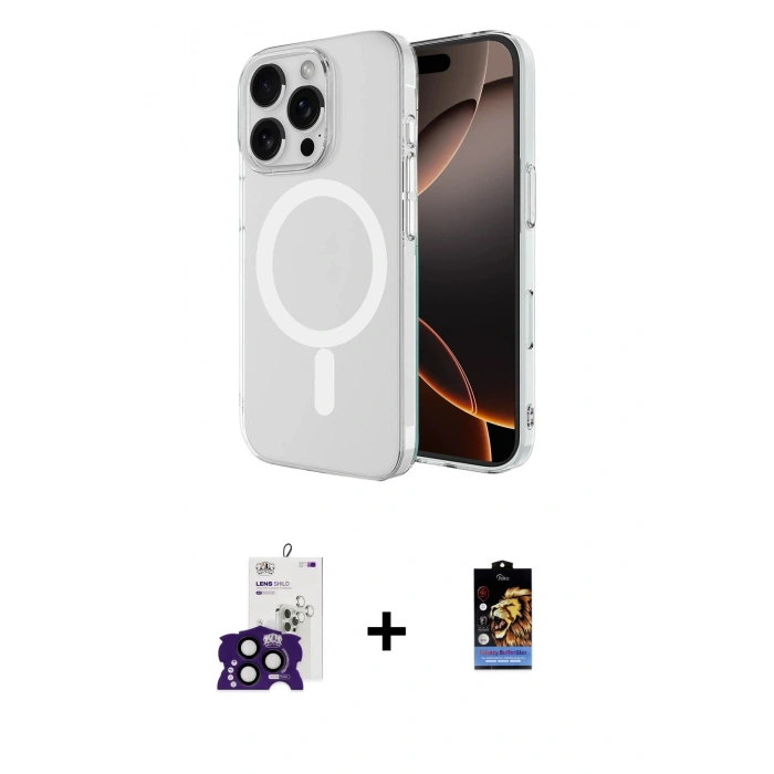 MARSİLYAN™- iPhone 16 Pro Max Kılıf Ahenk Yansıma Prime - Siyah Buffer Hayalet Cam Ekran Koruyucu + Siyah Bilvis Titan Kamera Lens