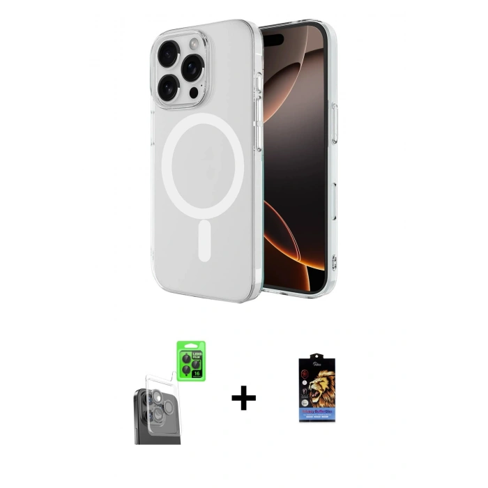 MARSİLYAN™- iPhone 16 Pro Max Kılıf Ahenk Yansıma Prime - Siyah Buffer Hayalet Cam Ekran Koruyucu + Raze Metal Kamera Lens - SH