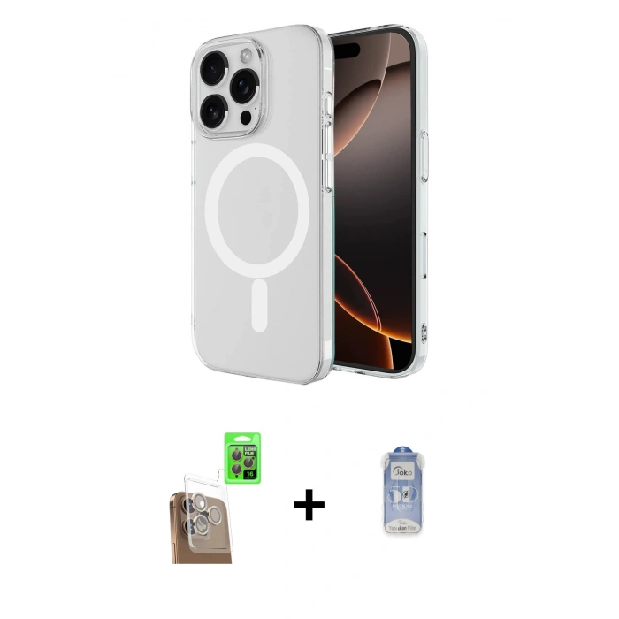 MARSİLYAN™- iPhone 16 Pro Max Kılıf Ahenk Yansıma Prime - Siyah Joko Magic 5D Cam + Raze Metal Kamera Lens - CLTM