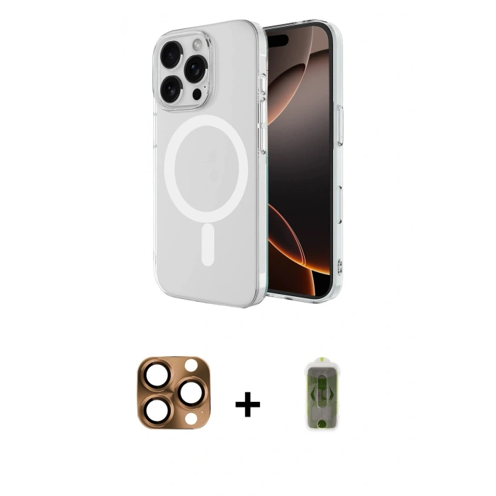 MARSİLYAN™- iPhone 16 Pro Max Kılıf Ahenk Yansıma Prime - Siyah Joko Magic 5D Hayalet Cam + Pers Alüminyum Kamera Lens - CLTM