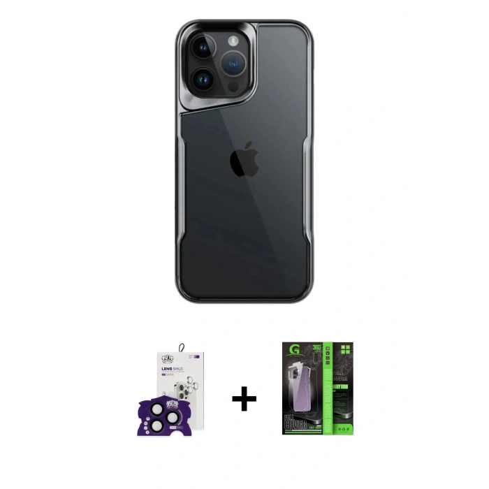 MARSİLYAN™- iPhone 16 Pro Max Kılıf Akış Çizgi Koleksiyonu - Şeffaf 360 Full Body Arka Koruyucu + Bilvis Titan Kamera Lens - SH