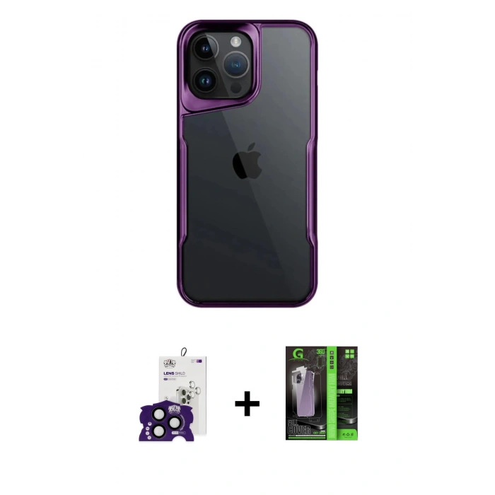 MARSİLYAN™- iPhone 16 Pro Max Kılıf Akış Çizgi Koleksiyonu - Şeffaf 360 Full Body Arka Koruyucu + Bilvis Titan Kamera Lens - SH