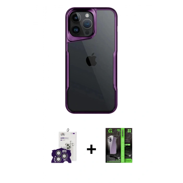 MARSİLYAN™- iPhone 16 Pro Max Kılıf Akış Çizgi Koleksiyonu - Şeffaf 360 Full Body Arka Koruyucu + Gümüş Bilvis Titan Kamera Lens