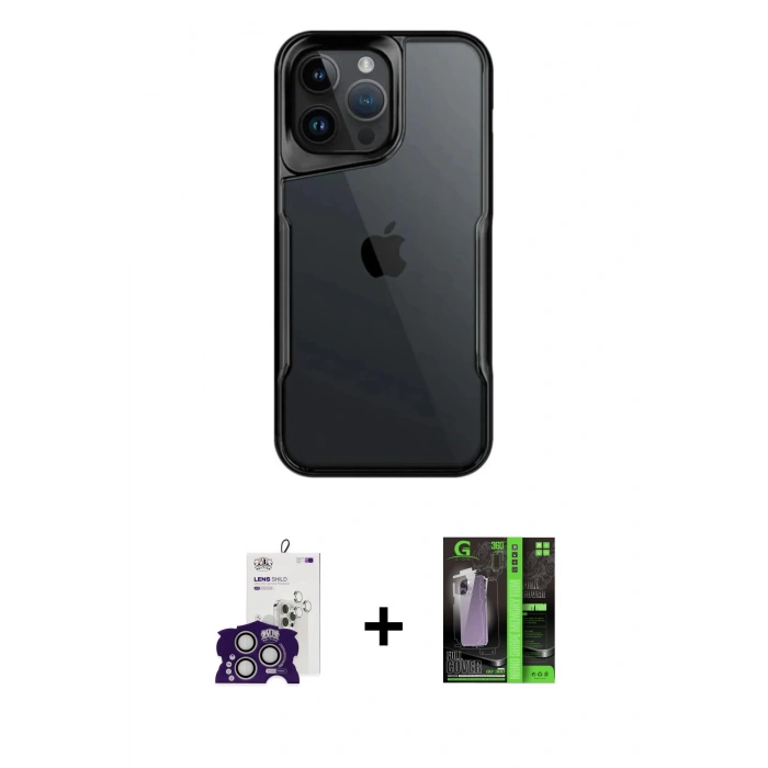MARSİLYAN™- iPhone 16 Pro Max Kılıf Akış Çizgi Koleksiyonu - Şeffaf 360 Full Body Arka Koruyucu + Gümüş Bilvis Titan Kamera Lens