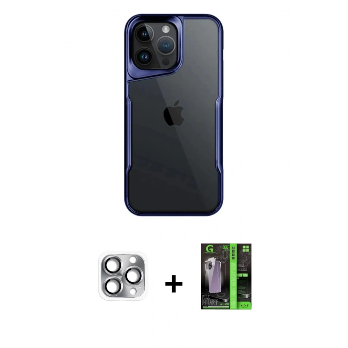 MARSİLYAN™- iPhone 16 Pro Max Kılıf Akış Çizgi Koleksiyonu - Şeffaf 360 Full Body Arka Koruyucu + Pers Alüminyum Kamera Lens - GI