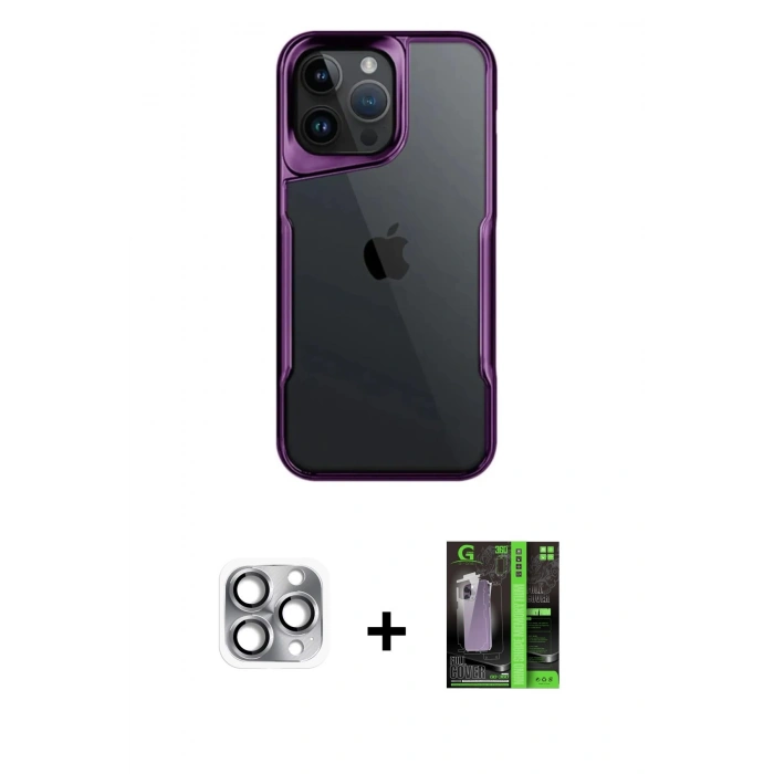 MARSİLYAN™- iPhone 16 Pro Max Kılıf Akış Çizgi Koleksiyonu - Şeffaf 360 Full Body Arka Koruyucu + Pers Alüminyum Kamera Lens - GI