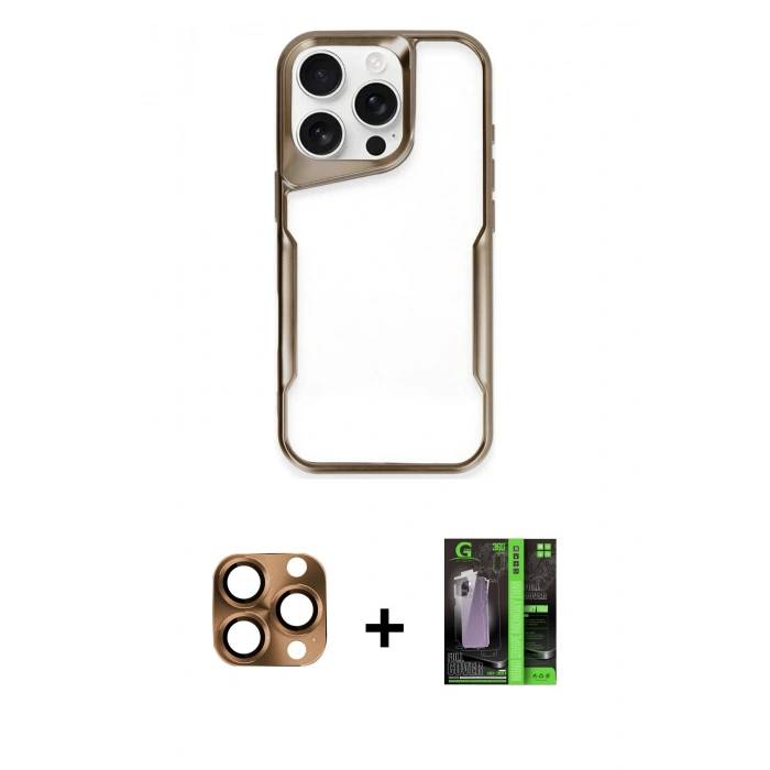 MARSİLYAN™- iPhone 16 Pro Max Kılıf Akış Çizgi Koleksiyonu - Şeffaf 360 Full Body Arka Koruyucu + Pers Alüminyum Kamera Lens - CLTM