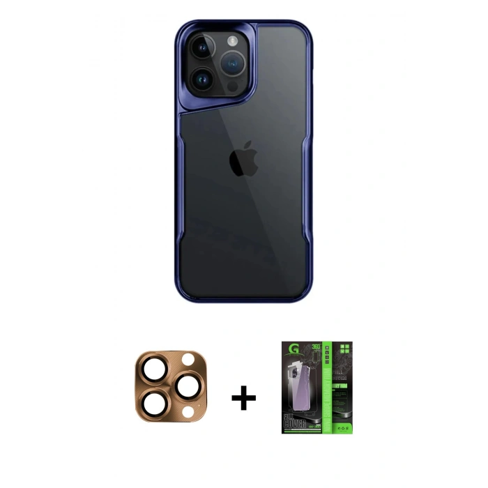 MARSİLYAN™- iPhone 16 Pro Max Kılıf Akış Çizgi Koleksiyonu - Şeffaf 360 Full Body Arka Koruyucu + Pers Alüminyum Kamera Lens - CLTM
