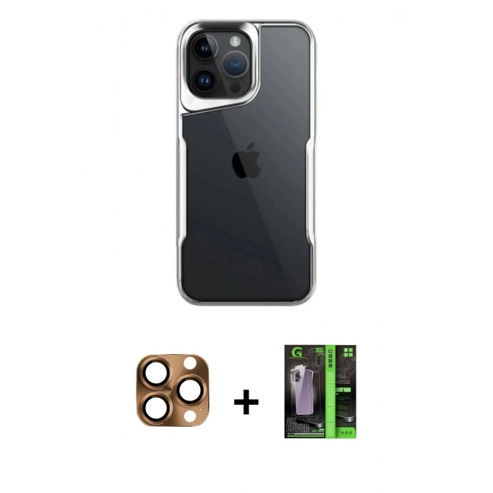 MARSİLYAN™- iPhone 16 Pro Max Kılıf Akış Çizgi Koleksiyonu - Şeffaf 360 Full Body Arka Koruyucu + Pers Alüminyum Kamera Lens - CLTM