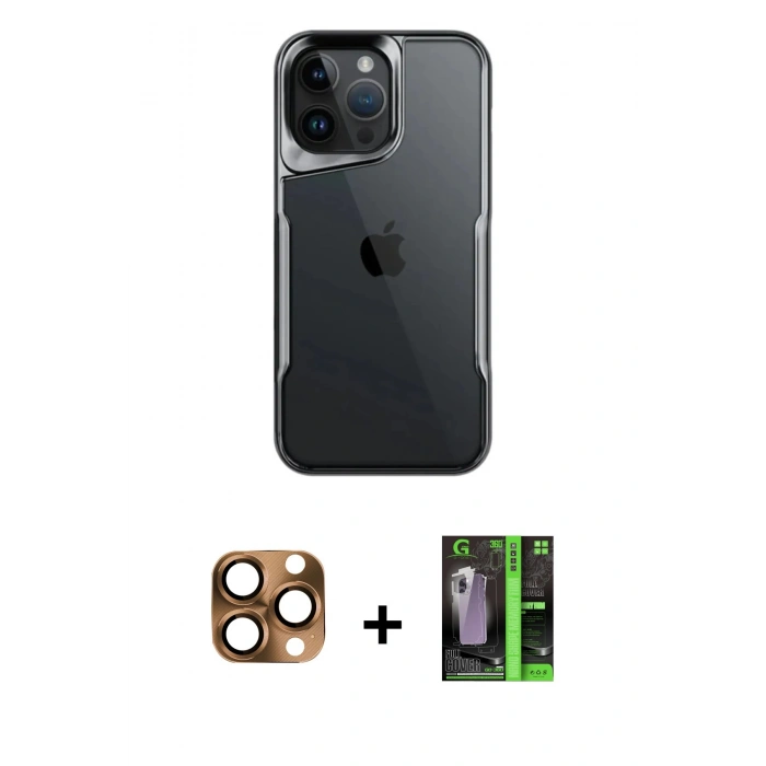 MARSİLYAN™- iPhone 16 Pro Max Kılıf Akış Çizgi Koleksiyonu - Şeffaf 360 Full Body Arka Koruyucu + Pers Alüminyum Kamera Lens - CLTM