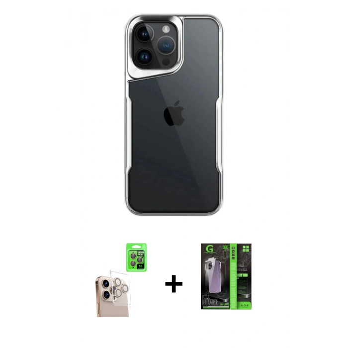 MARSİLYAN™- iPhone 16 Pro Max Kılıf Akış Çizgi Koleksiyonu - Şeffaf 360 Full Body Arka Koruyucu + Raze Metal Kamera Lens - NLGY