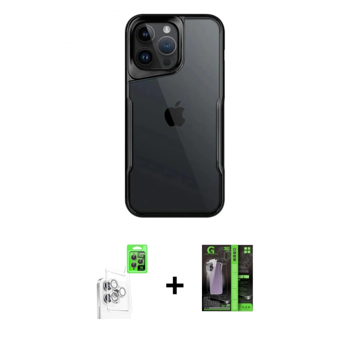 MARSİLYAN™- iPhone 16 Pro Max Kılıf Akış Çizgi Koleksiyonu - Şeffaf 360 Full Body Arka Koruyucu + Raze Metal Kamera Lens - BZ
