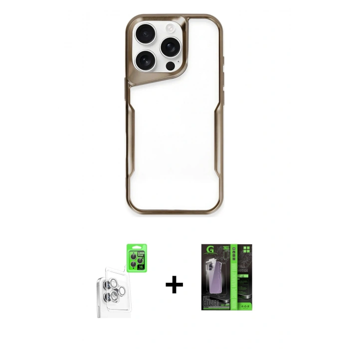 MARSİLYAN™- iPhone 16 Pro Max Kılıf Akış Çizgi Koleksiyonu - Şeffaf 360 Full Body Arka Koruyucu + Raze Metal Kamera Lens - BZ