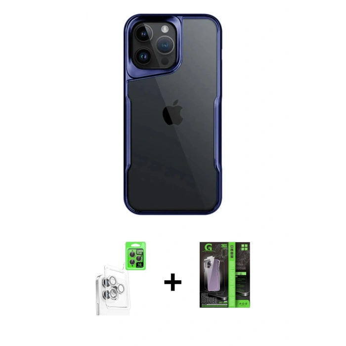 MARSİLYAN™- iPhone 16 Pro Max Kılıf Akış Çizgi Koleksiyonu - Şeffaf 360 Full Body Arka Koruyucu + Raze Metal Kamera Lens - BZ