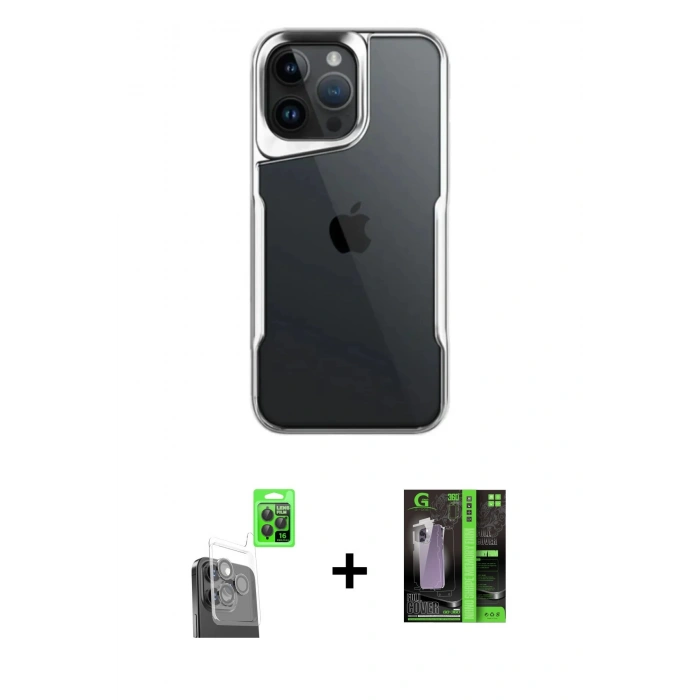 MARSİLYAN™- iPhone 16 Pro Max Kılıf Akış Çizgi Koleksiyonu - Şeffaf 360 Full Body Arka Koruyucu + Raze Metal Kamera Lens - SH
