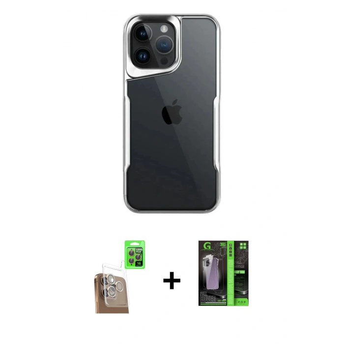 MARSİLYAN™- iPhone 16 Pro Max Kılıf Akış Çizgi Koleksiyonu - Şeffaf 360 Full Body Arka Koruyucu + Raze Metal Kamera Lens - CLTM