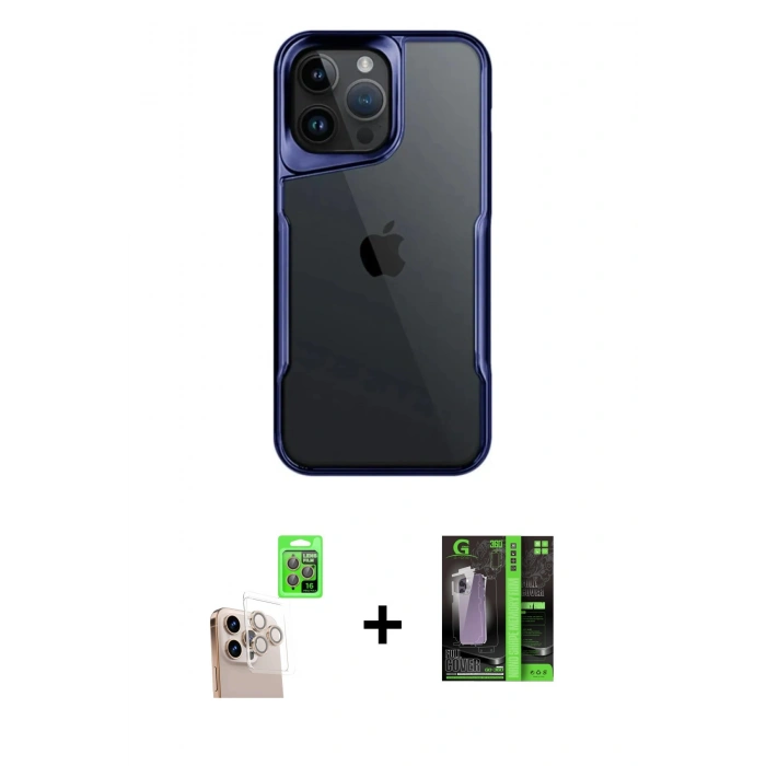 MARSİLYAN™- iPhone 16 Pro Max Kılıf Akış Çizgi Koleksiyonu - Şeffaf 360 Full Body Arka Koruyucu + Raze Metal Kamera Lens - NLGY