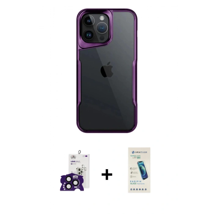MARSİLYAN™- iPhone 16 Pro Max Kılıf Akış Çizgi Koleksiyonu - Şeffaf Pasifik Cam Ekran Koruyucu + Bilvis Titan Kamera Lens - SH