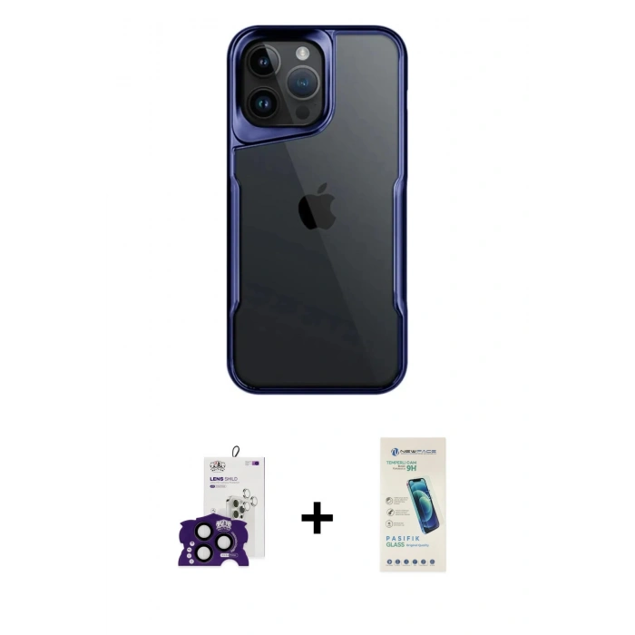 MARSİLYAN™- iPhone 16 Pro Max Kılıf Akış Çizgi Koleksiyonu - Şeffaf Pasifik Cam Ekran Koruyucu + Bilvis Titan Kamera Lens - SH
