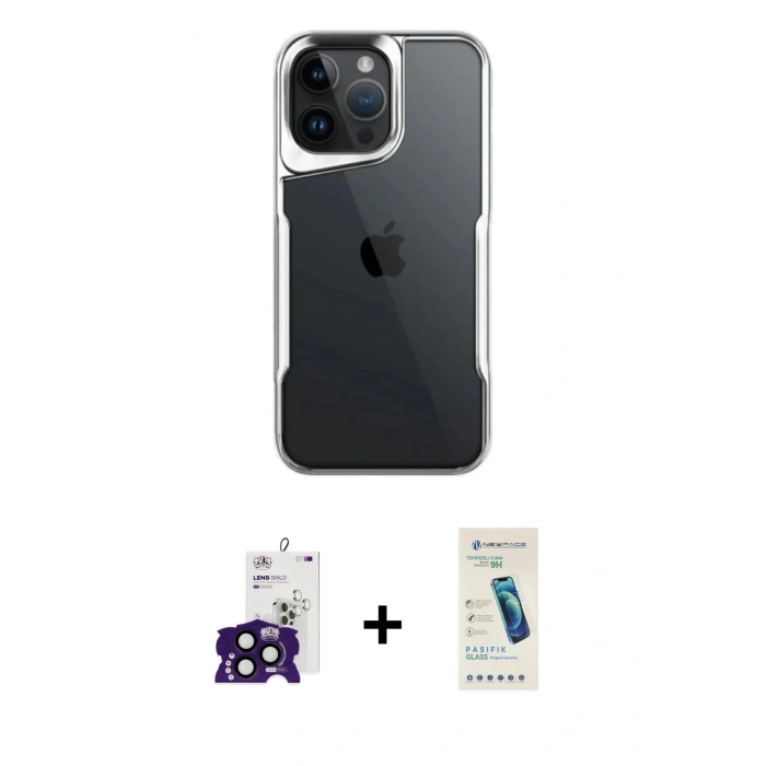 MARSİLYAN™- iPhone 16 Pro Max Kılıf Akış Çizgi Koleksiyonu - Şeffaf Pasifik Cam Ekran Koruyucu + Bilvis Titan Kamera Lens - SH