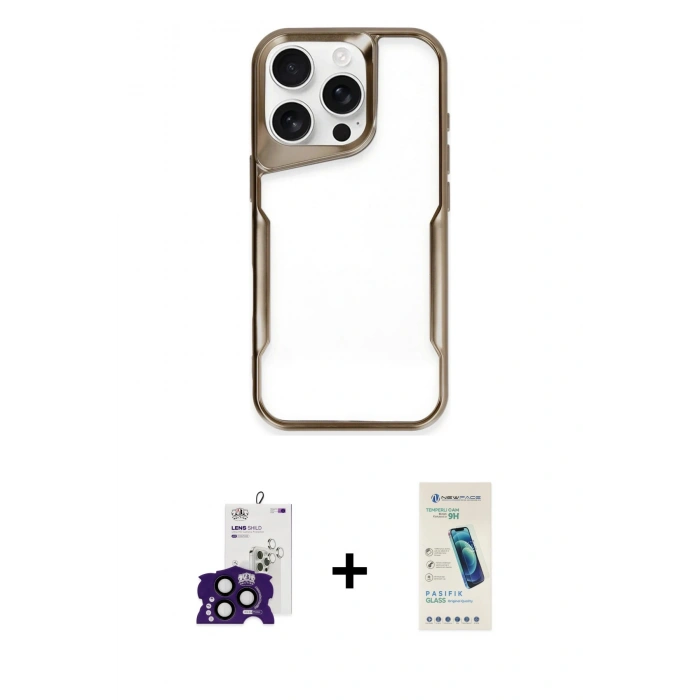 MARSİLYAN™- iPhone 16 Pro Max Kılıf Akış Çizgi Koleksiyonu - Şeffaf Pasifik Cam Ekran Koruyucu + Bilvis Titan Kamera Lens - SH
