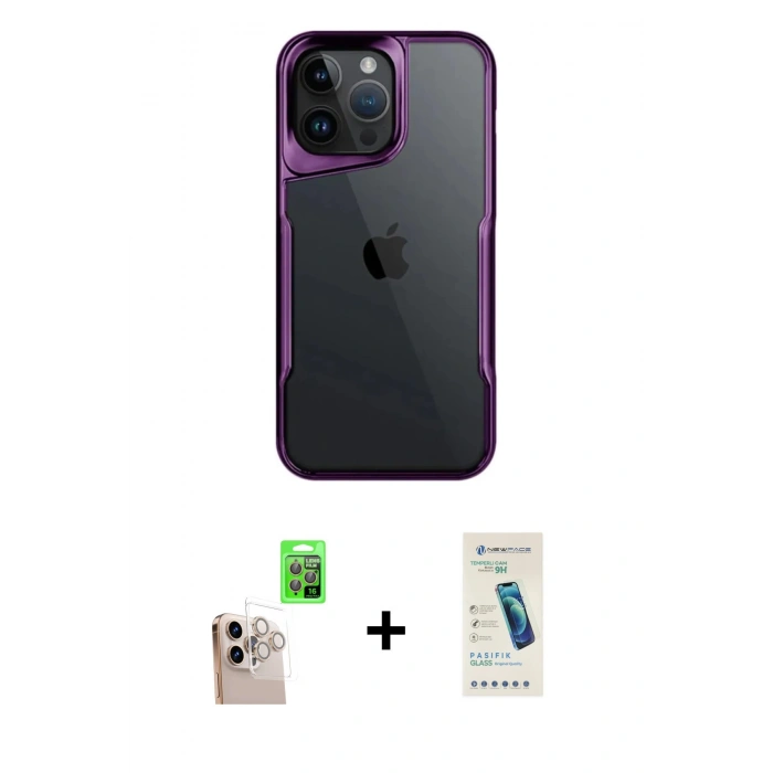 MARSİLYAN™- iPhone 16 Pro Max Kılıf Akış Çizgi Koleksiyonu - Şeffaf Pasifik Cam Ekran Koruyucu + Raze Metal Kamera Lens - NLGY