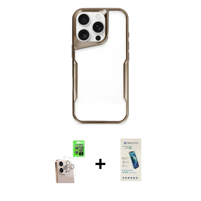 MARSİLYAN™- iPhone 16 Pro Max Kılıf Akış Çizgi Koleksiyonu - Şeffaf Pasifik Cam Ekran Koruyucu + Raze Metal Kamera Lens - NLGY