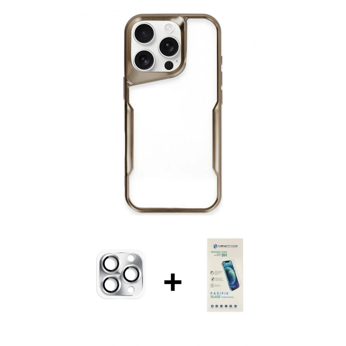 MARSİLYAN™- iPhone 16 Pro Max Kılıf Akış Çizgi Koleksiyonu - Şeffaf Pasifik Cam Ekran Koruyucu + Pers Alüminyum Kamera Lens - GS