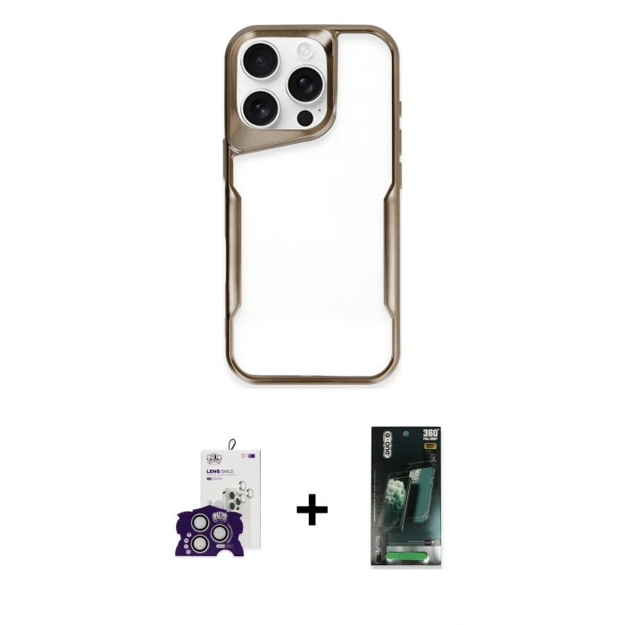 MARSİLYAN™- iPhone 16 Pro Max Kılıf Akış Çizgi Koleksiyonu - Siyah 360 Mat Full Body Arka Koruyucu + Bilvis Titan Kamera Lens - GS