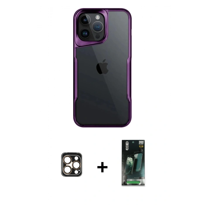 MARSİLYAN™- iPhone 16 Pro Max Kılıf Akış Çizgi Koleksiyonu - Siyah 360 Mat Full Body Arka Koruyucu + Gold PVD Metal Kamera Lens