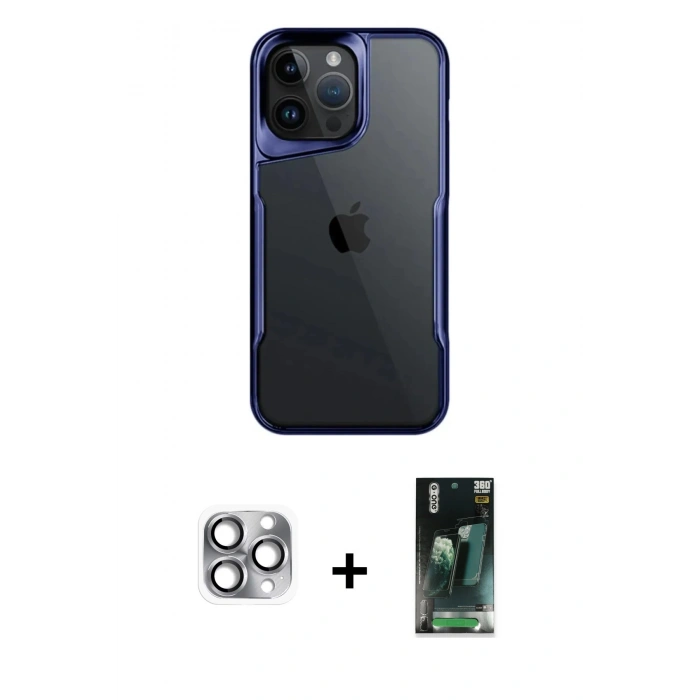 MARSİLYAN™- iPhone 16 Pro Max Kılıf Akış Çizgi Koleksiyonu - Siyah 360 Mat Full Body Arka Koruyucu + Pers Alüminyum Kamera Lens - GI