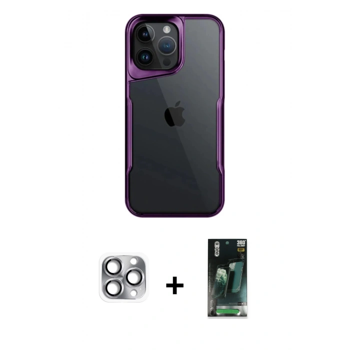 MARSİLYAN™- iPhone 16 Pro Max Kılıf Akış Çizgi Koleksiyonu - Siyah 360 Mat Full Body Arka Koruyucu + Pers Alüminyum Kamera Lens - GI