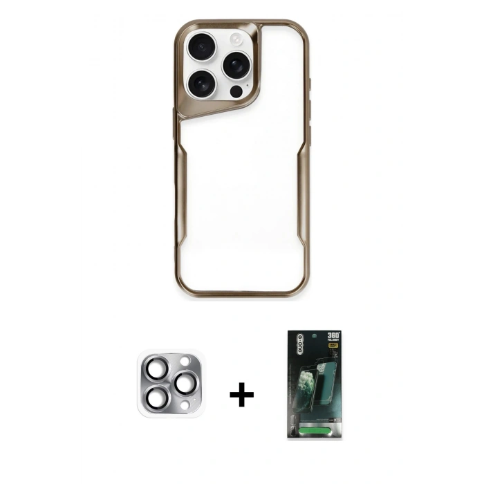 MARSİLYAN™- iPhone 16 Pro Max Kılıf Akış Çizgi Koleksiyonu - Siyah 360 Mat Full Body Arka Koruyucu + Pers Alüminyum Kamera Lens - GI