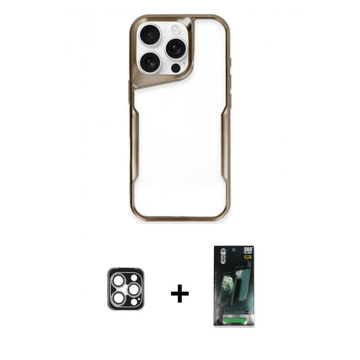 MARSİLYAN™- iPhone 16 Pro Max Kılıf Akış Çizgi Koleksiyonu - Siyah 360 Mat Full Body Arka Koruyucu + PVD Metal Kamera Lens - GS