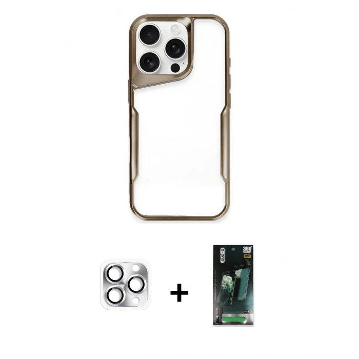 MARSİLYAN™- iPhone 16 Pro Max Kılıf Akış Çizgi Koleksiyonu - Siyah 360 Mat Full Body Arka Koruyucu + Pers Alüminyum Kamera Lens - GS