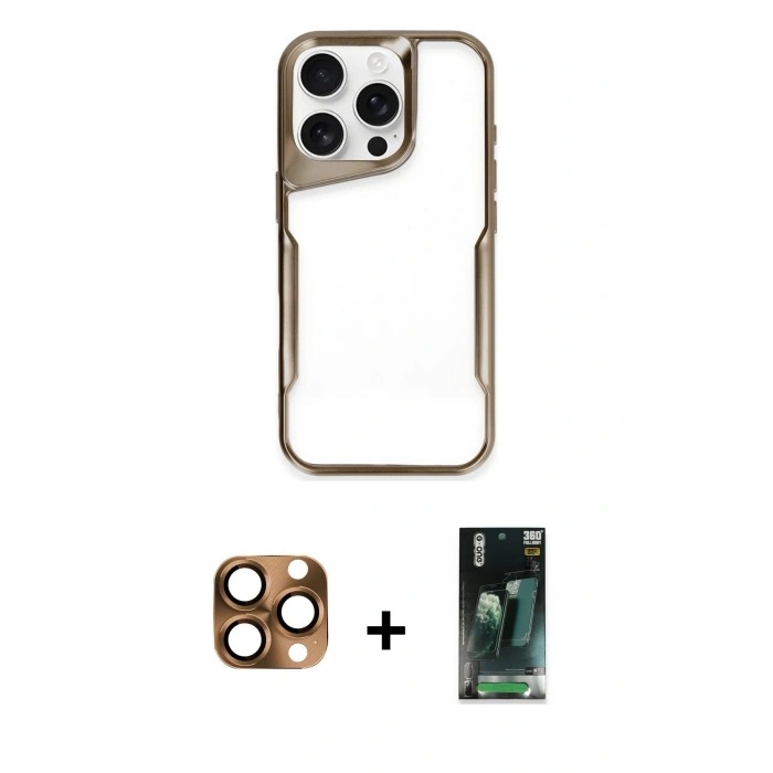 MARSİLYAN™- iPhone 16 Pro Max Kılıf Akış Çizgi Koleksiyonu - Siyah 360 Mat Full Body Arka Koruyucu + Pers Alüminyum Kamera Lens - CLTM
