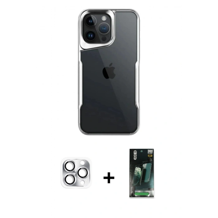 MARSİLYAN™- iPhone 16 Pro Max Kılıf Akış Çizgi Koleksiyonu - Siyah 360 Mat Full Body Arka Koruyucu + Pers Alüminyum Kamera Lens - GS