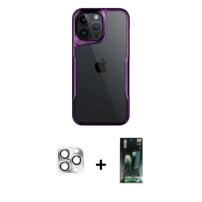 MARSİLYAN™- iPhone 16 Pro Max Kılıf Akış Çizgi Koleksiyonu - Siyah 360 Mat Full Body Arka Koruyucu + Pers Alüminyum Kamera Lens - GS