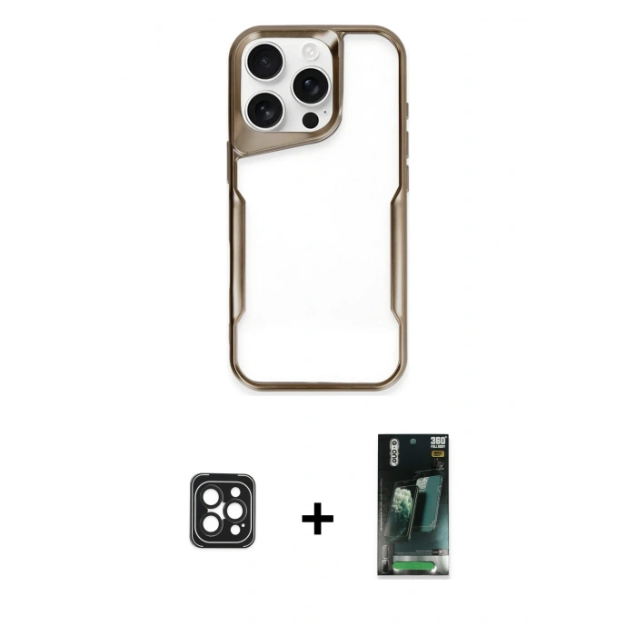 MARSİLYAN™- iPhone 16 Pro Max Kılıf Akış Çizgi Koleksiyonu - Siyah 360 Mat Full Body Arka Koruyucu + PVD Metal Kamera Lens - SH