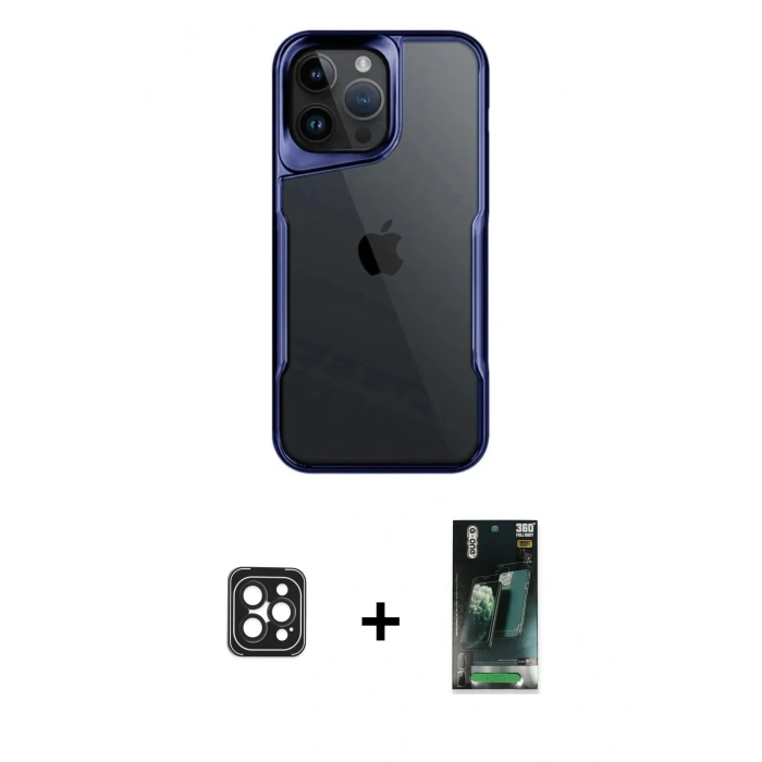 MARSİLYAN™- iPhone 16 Pro Max Kılıf Akış Çizgi Koleksiyonu - Siyah 360 Mat Full Body Arka Koruyucu + PVD Metal Kamera Lens - SH