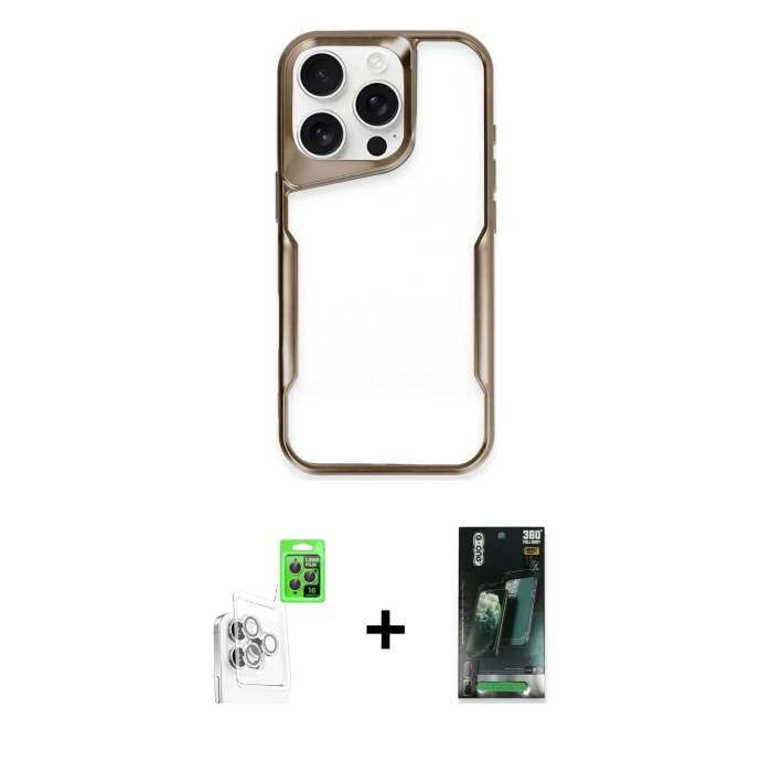 MARSİLYAN™- iPhone 16 Pro Max Kılıf Akış Çizgi Koleksiyonu - Siyah 360 Mat Full Body Arka Koruyucu + Raze Metal Kamera Lens - BZ