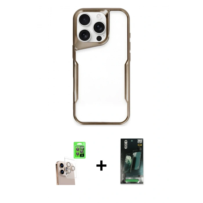 MARSİLYAN™- iPhone 16 Pro Max Kılıf Akış Çizgi Koleksiyonu - Siyah 360 Mat Full Body Arka Koruyucu + Raze Metal Kamera Lens - NLGY