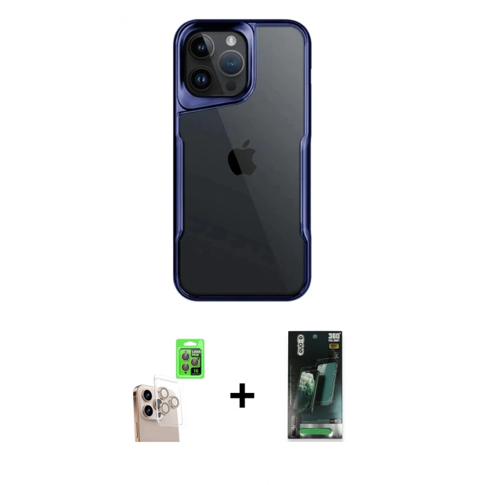MARSİLYAN™- iPhone 16 Pro Max Kılıf Akış Çizgi Koleksiyonu - Siyah 360 Mat Full Body Arka Koruyucu + Raze Metal Kamera Lens - NLGY
