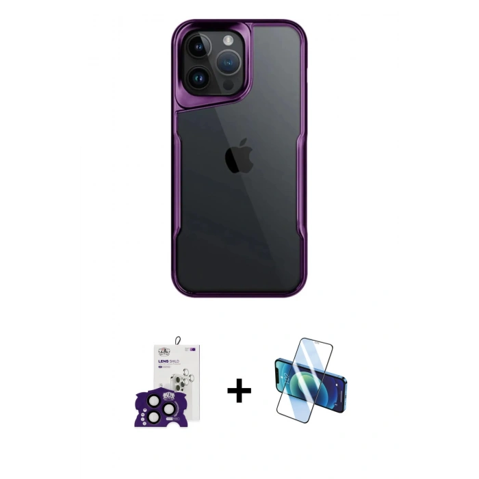 MARSİLYAN™- iPhone 16 Pro Max Kılıf Akış Çizgi Koleksiyonu - Siyah 3D Antistatik Cam Ekran Koruyucu + Bilvis Titan Kamera Lens - SH