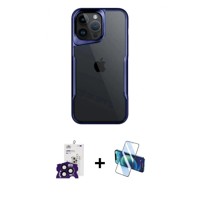 MARSİLYAN™- iPhone 16 Pro Max Kılıf Akış Çizgi Koleksiyonu - Siyah 3D Antistatik Cam Ekran Koruyucu + Bilvis Titan Kamera Lens - SH