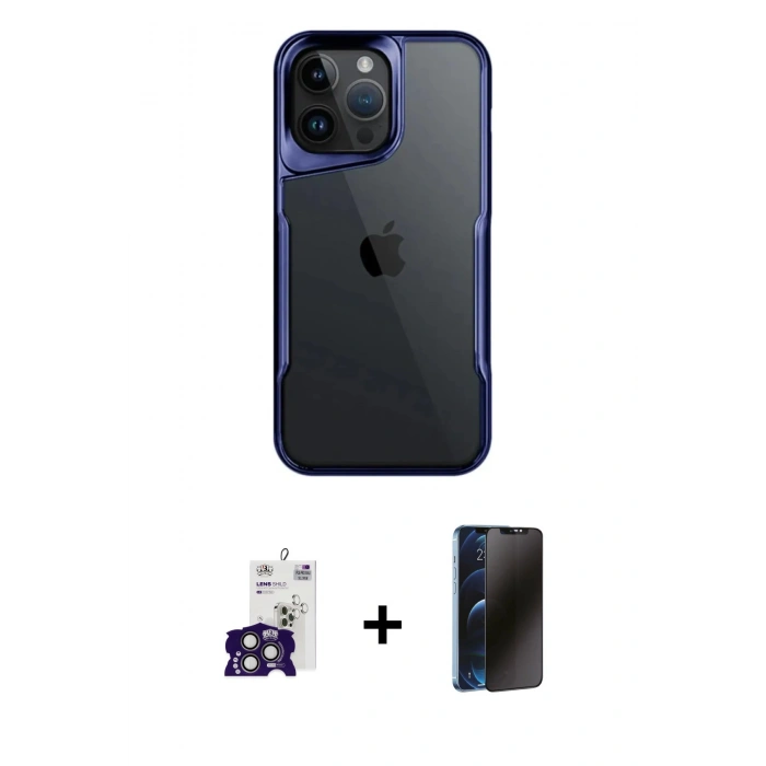 MARSİLYAN™- iPhone 16 Pro Max Kılıf Akış Çizgi Koleksiyonu - Siyah 3D Antistatik Hayalet Cam Ekran Koruyucu + Bilvis Titan Kamera Lens - TMGI
