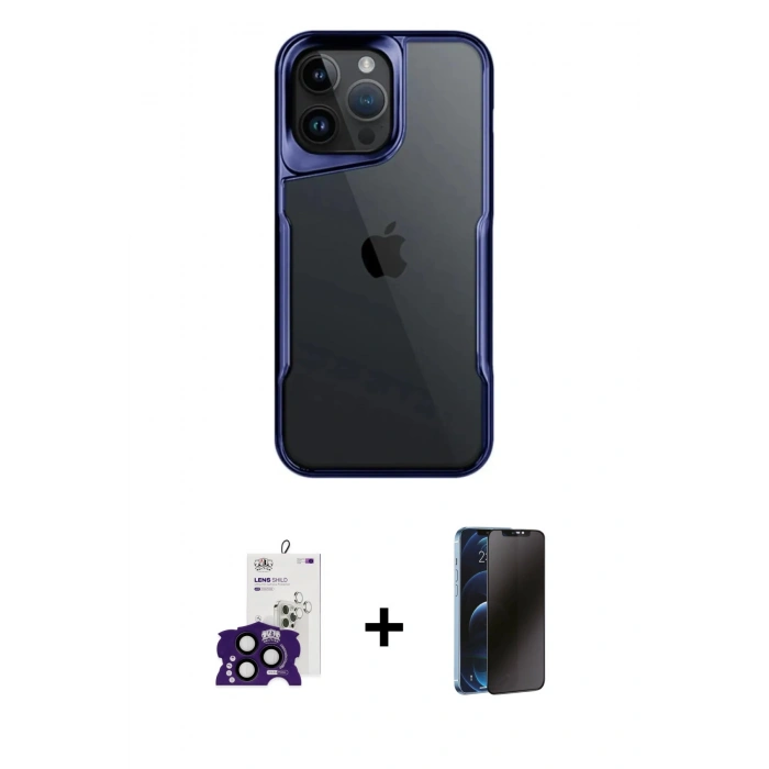 MARSİLYAN™- iPhone 16 Pro Max Kılıf Akış Çizgi Koleksiyonu - Siyah 3D Antistatik Hayalet Cam Ekran Koruyucu + Bilvis Titan Kamera Lens - SH