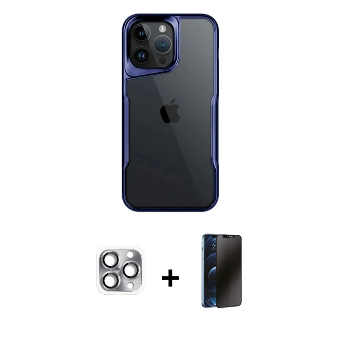 MARSİLYAN™- iPhone 16 Pro Max Kılıf Akış Çizgi Koleksiyonu - Siyah 3D Antistatik Hayalet Cam Ekran Koruyucu + Pers Alüminyum Kamera Lens - GI